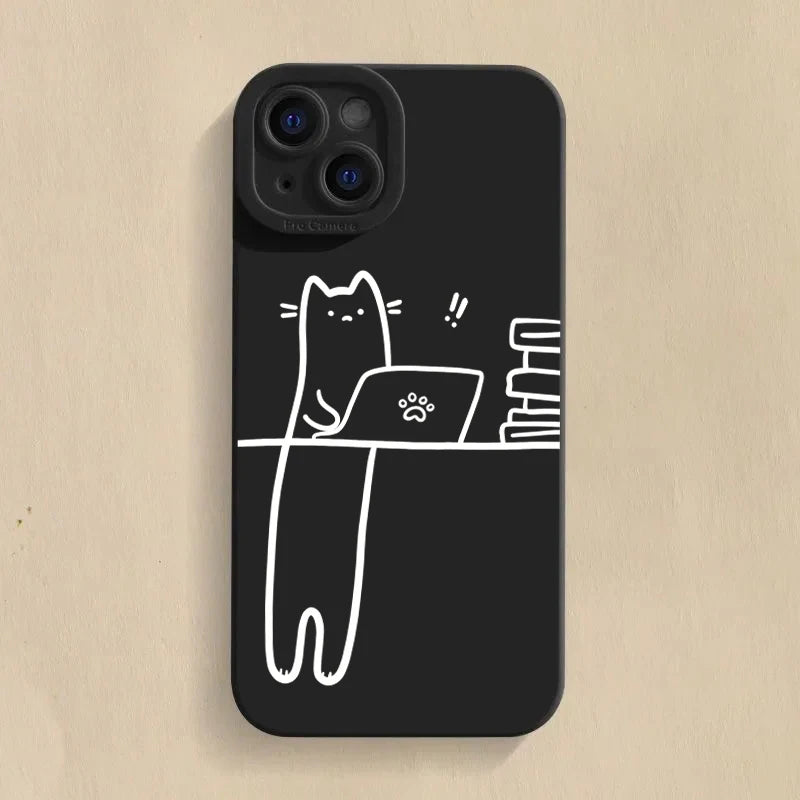 Funny Cat Couple iPhone Case – Cartoon Animal Shockproof Silicone Cover