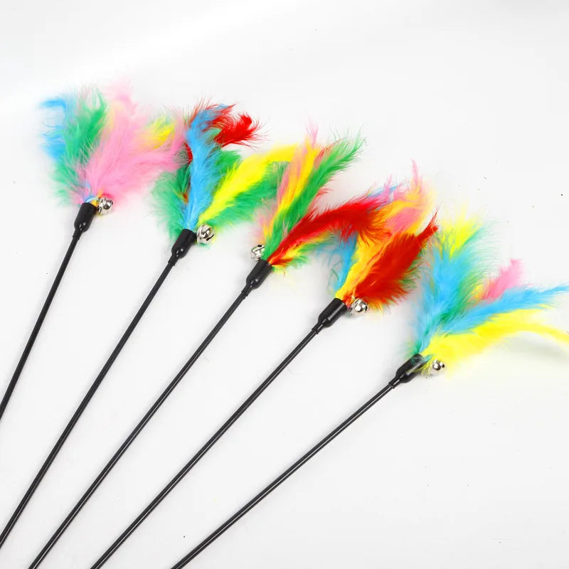 Interactive Cat Teaser Stick with Bell, Feather & Plush Ball