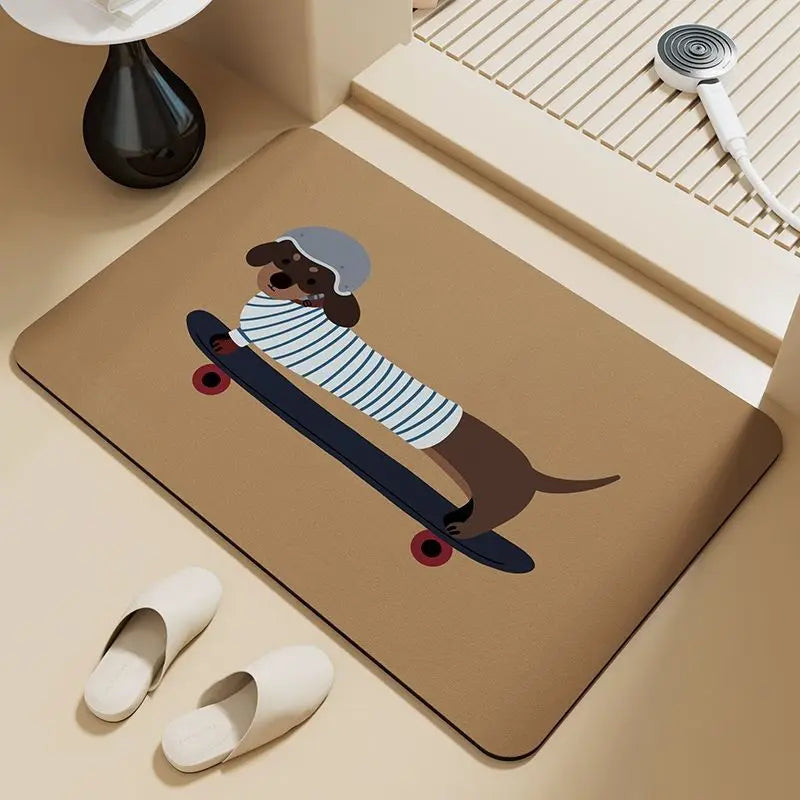 Dachshund Puppy Absorbent Bathroom Mat – Non-Slip Diatom Mud Floor Rug