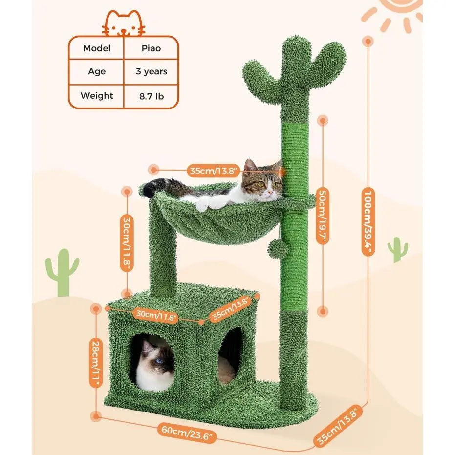 Large Indoor Cactus-Shaped Cat Tree Condo with Natural Sisal Rope