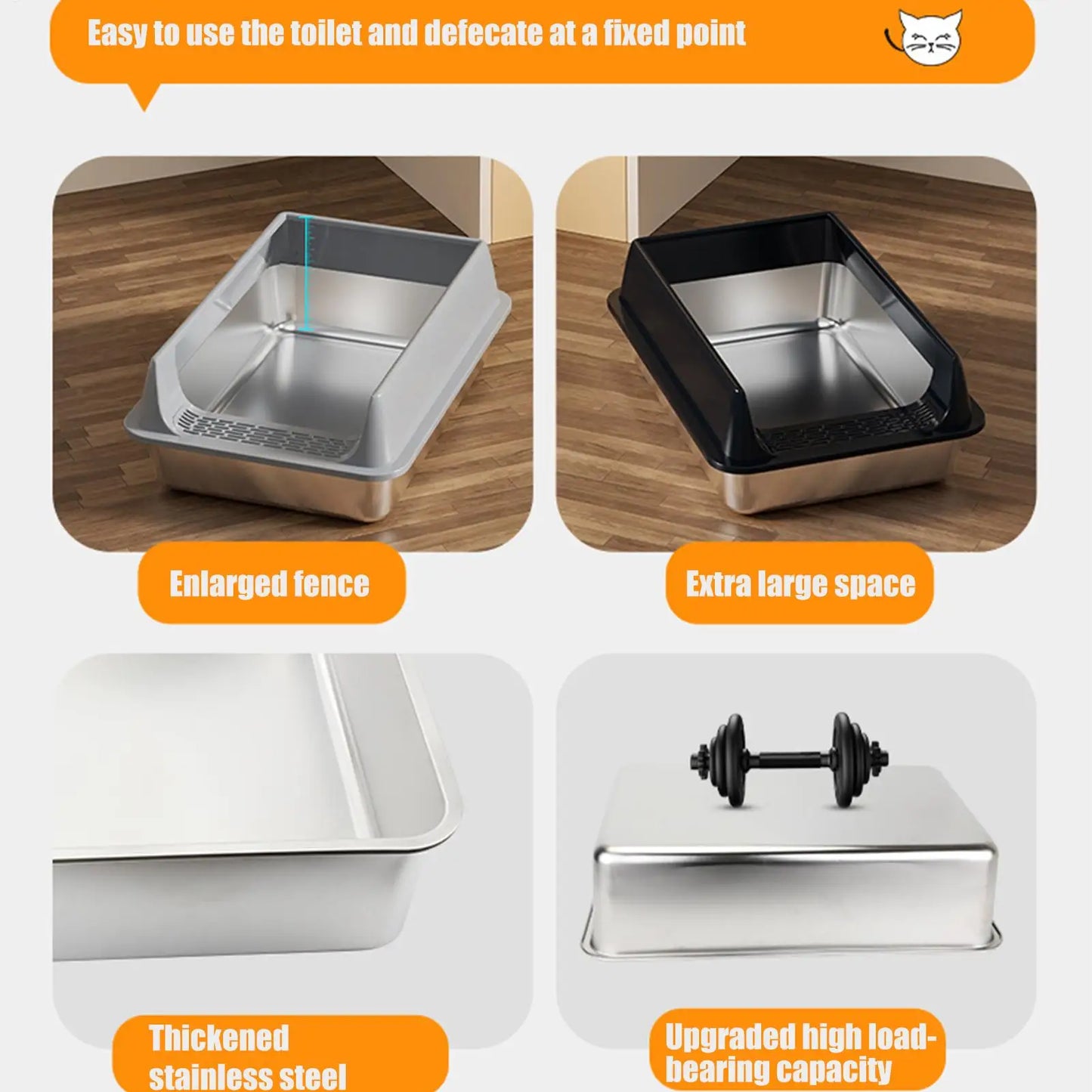 Stainless Steel Semi-Closed Cat Litter Box with Scoop – Large & Splashproof