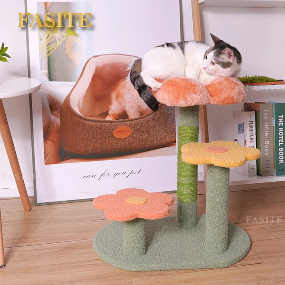 Interactive Floral Cat Tree with Sisal Scratching Post – Climber & Play Bed