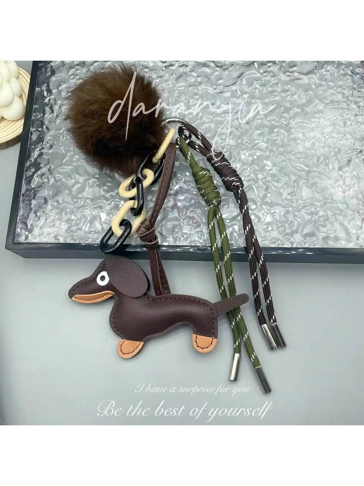 Cute Dachshund PU Leather Keychain with Bell