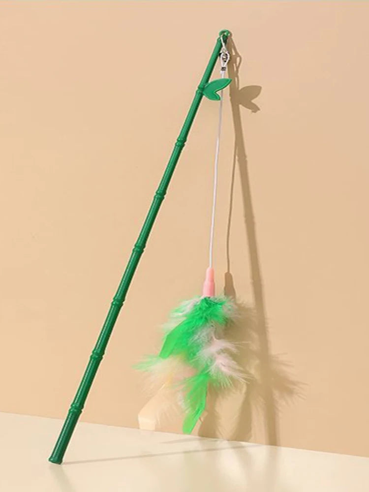 Interactive Cat Feather Wand Toy with Suction Cup & Replacement Feathers