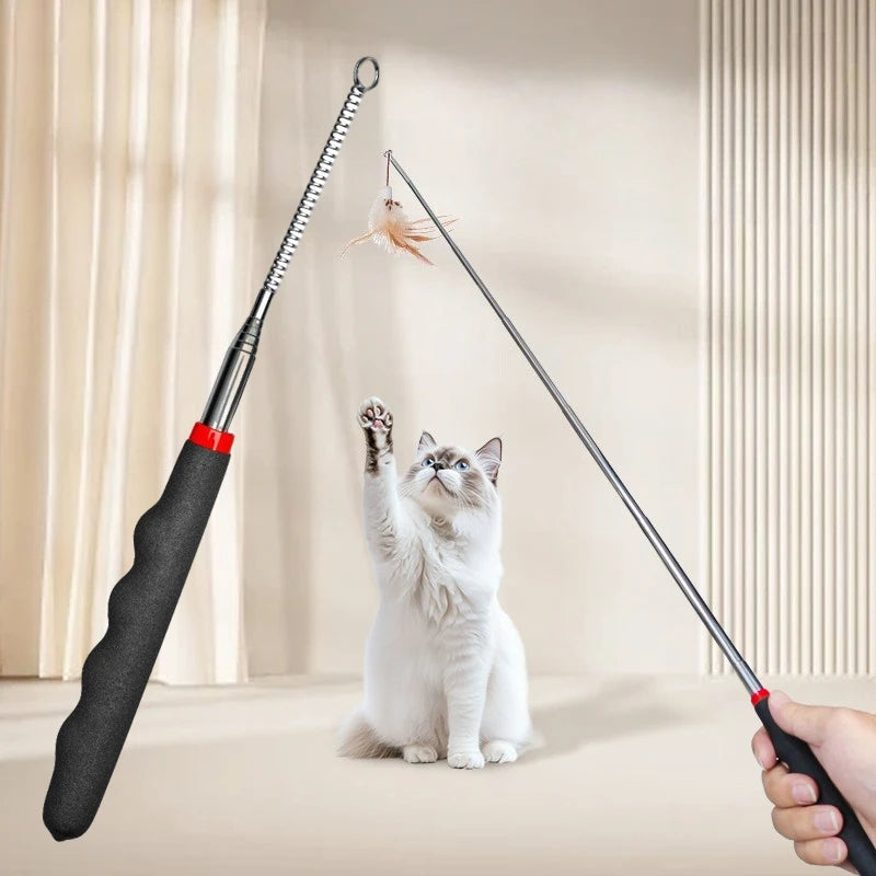 Interactive Retractable Cat Wand Toy – Teaser Stick for Indoor Cats