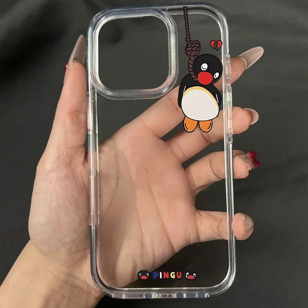 Cute Line Cat iPhone Case – Transparent Acrylic Shockproof Phone Cover