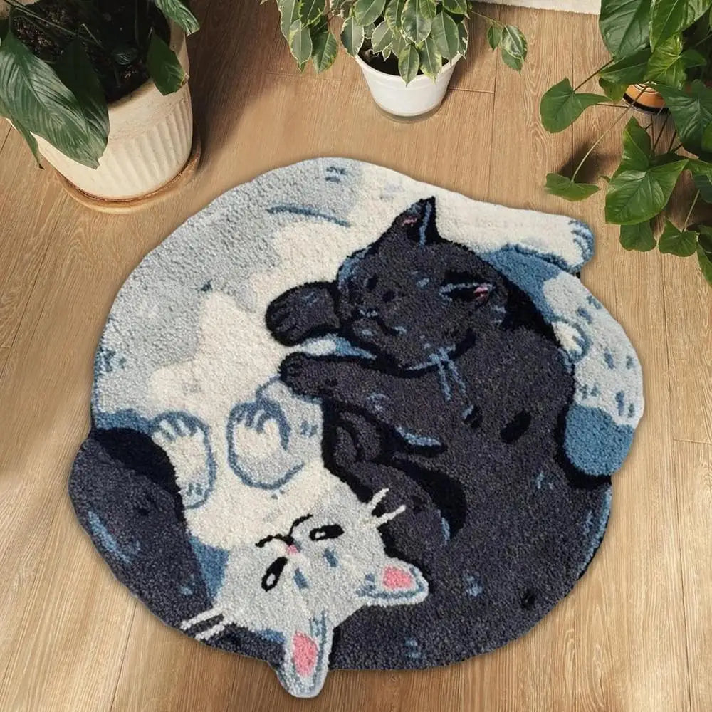 Funny Hugging Cat Bathroom Rug – Water Absorbent Non-Slip Bath Mat, Cute Animal Door Mat for Bathroom & Shower