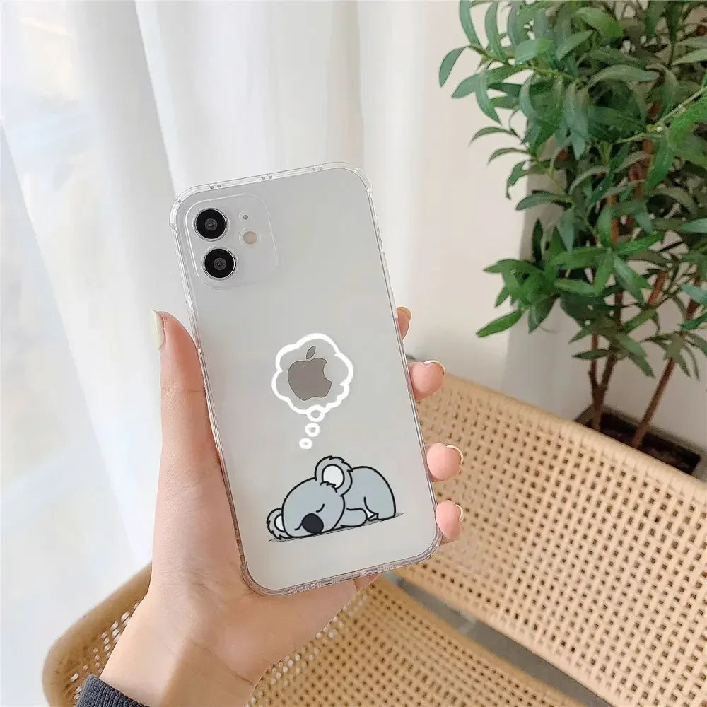 Funny Animal Couple iPhone Case – Cute Panda & Sloth Clear Phone Cover