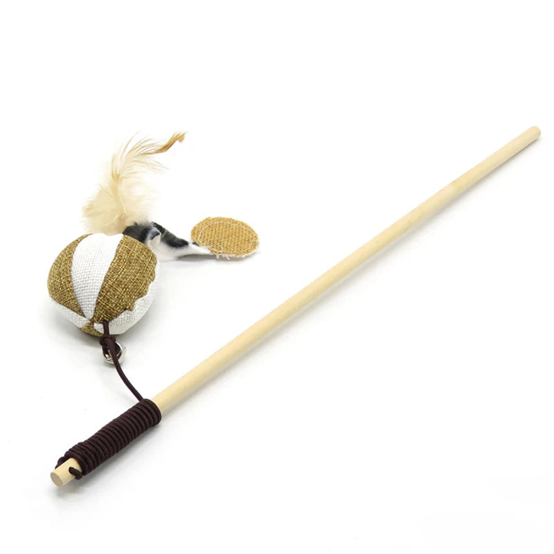 Interactive Cat Teaser Wand with Feather & Animal Toys – 40 cm