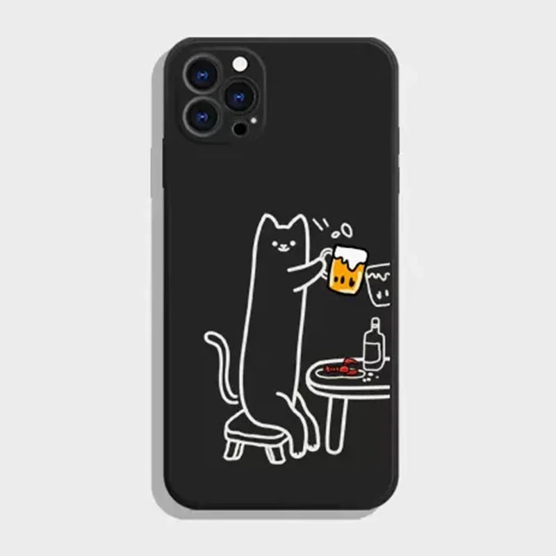 Quirky Cat Couple iPhone Case – Cartoon Animal Shockproof Soft Cover