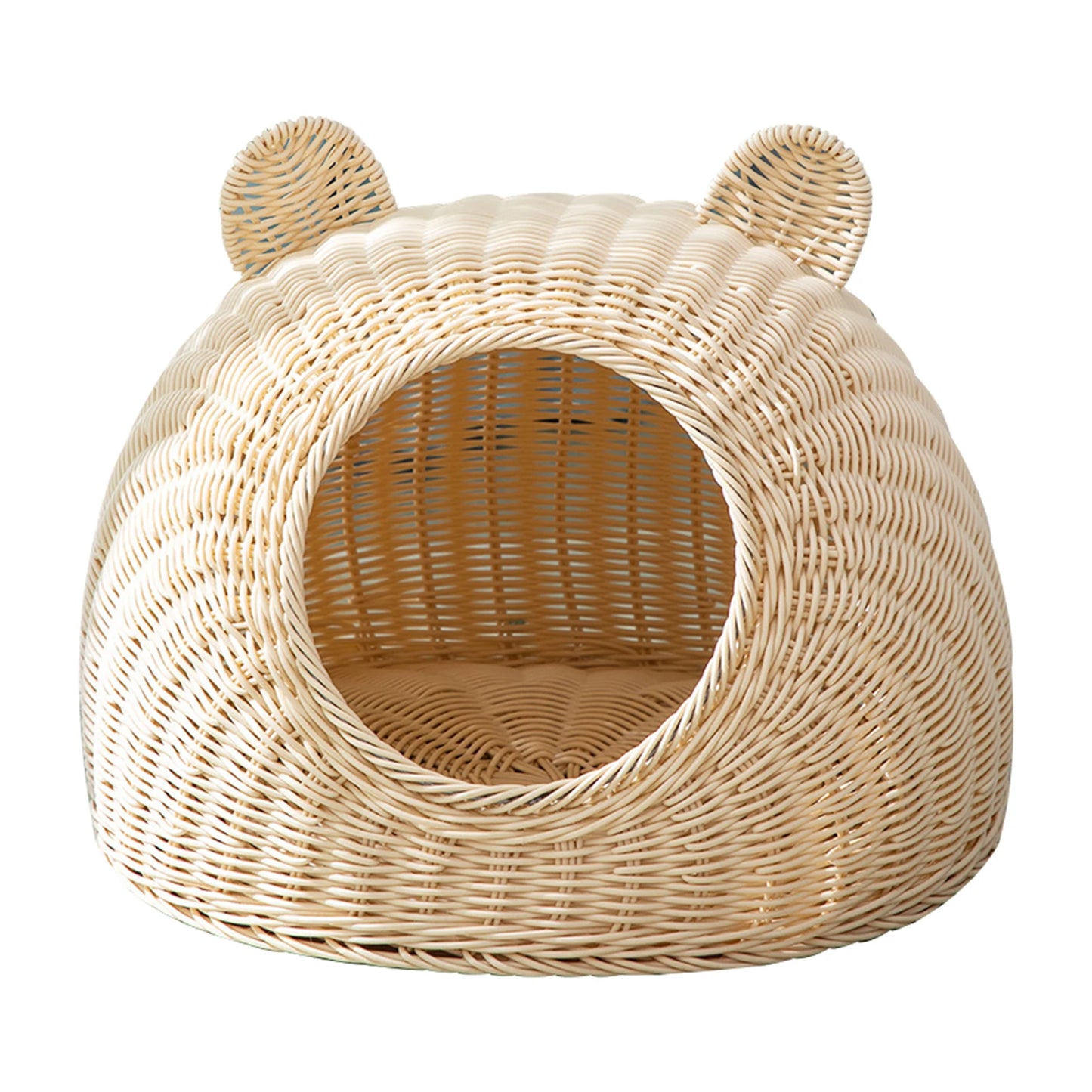 Rattan Woven Semi-Closed Cat Bed House