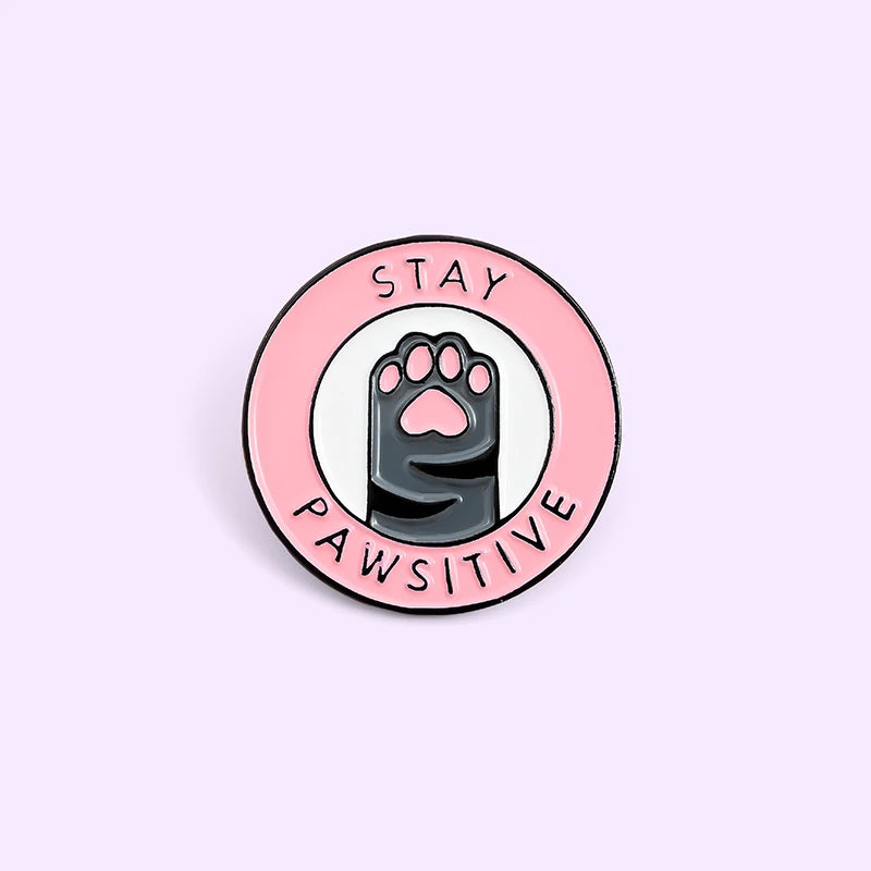 “Stay Pawsitive” Pink Cat Paw Enamel Pin