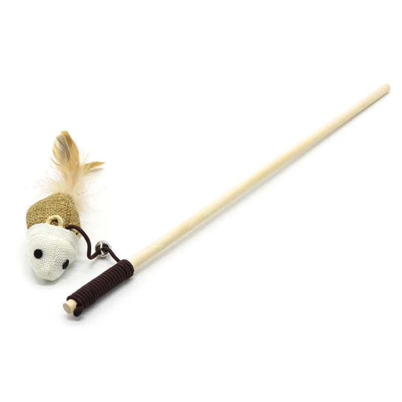 Interactive Cat Teaser Wand with Feather & Animal Toys – 40 cm