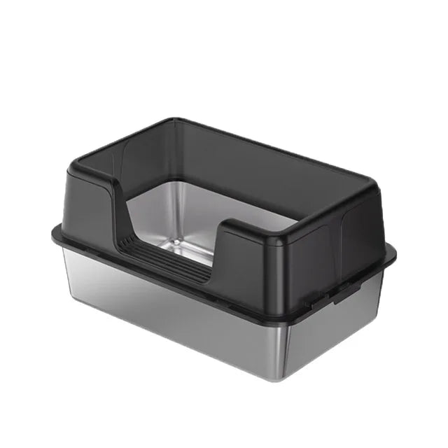 Stainless Steel Semi-Enclosed Cat Litter Box for Large Cats & Kittens