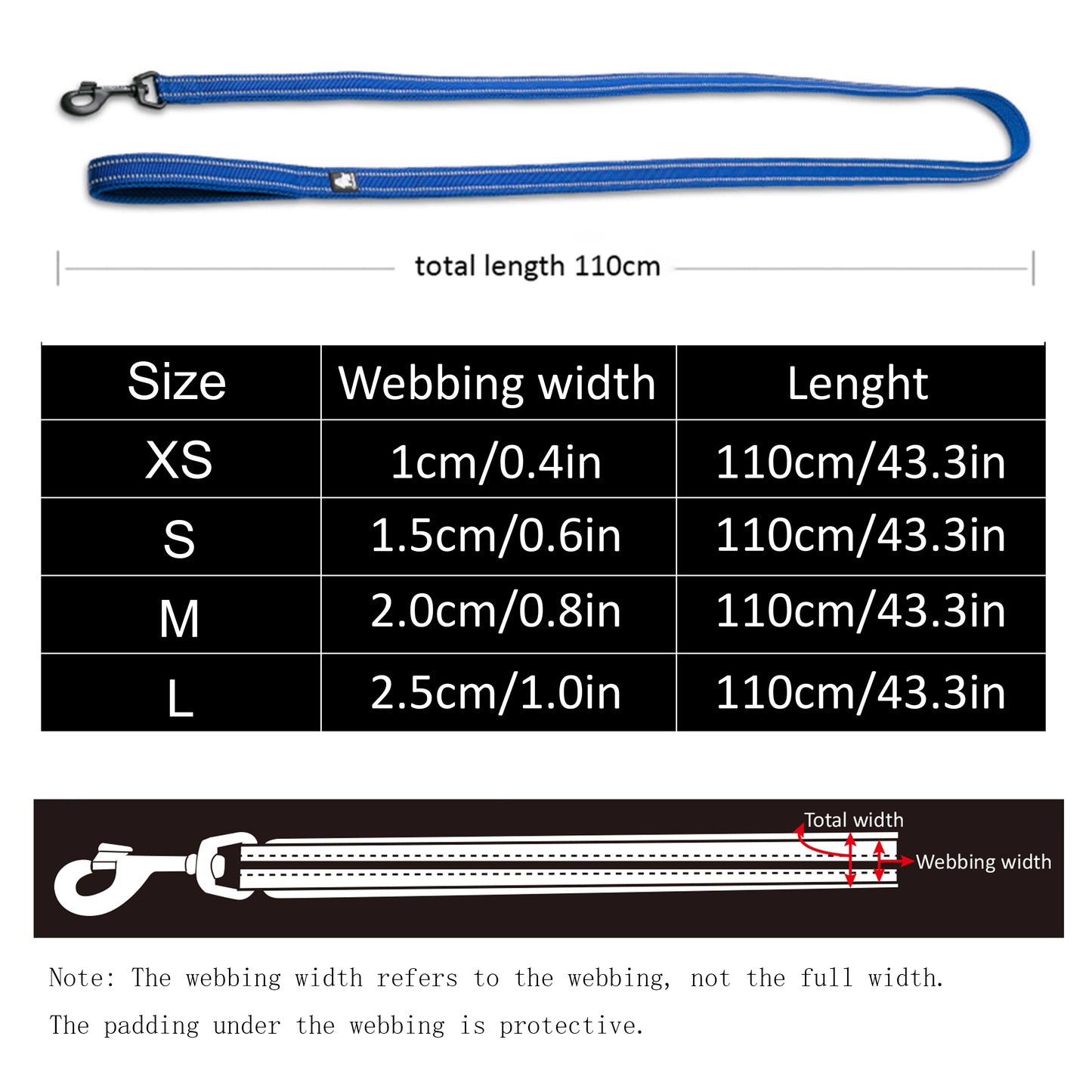 TRUELOVE Reflective Dog Leash TLL2111 – Soft Padded Nylon Training Leash (110 cm)