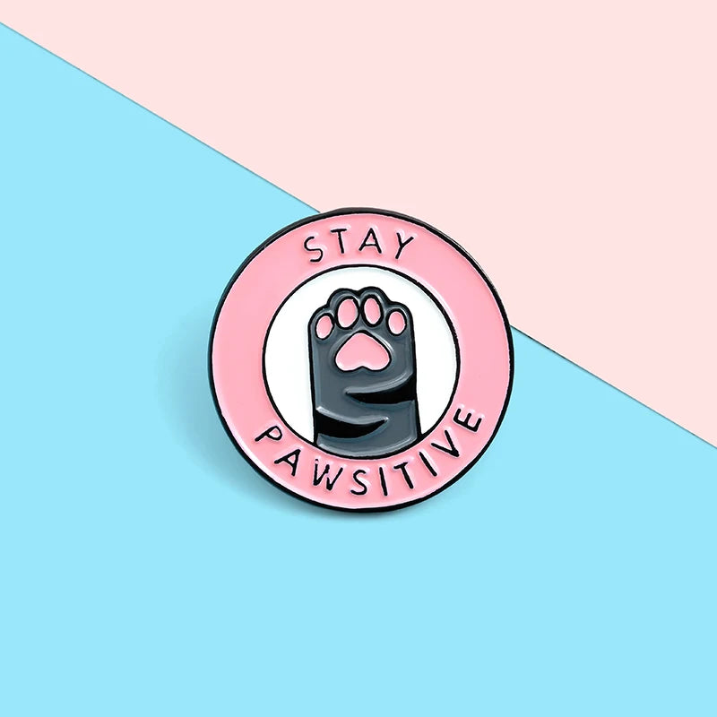 “Stay Pawsitive” Pink Cat Paw Enamel Pin