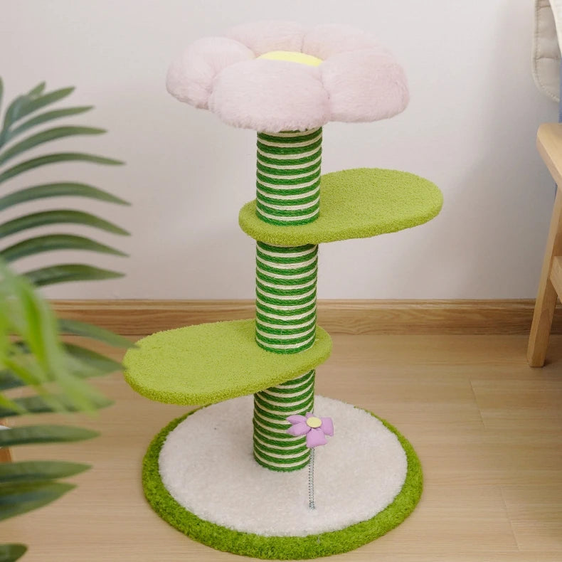 Luxury Flower-Shaped Cat Tree with Sisal Scratching Column – 2-Level Climbing Tower