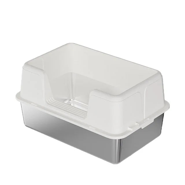 Stainless Steel Semi-Enclosed Cat Litter Box for Large Cats & Kittens
