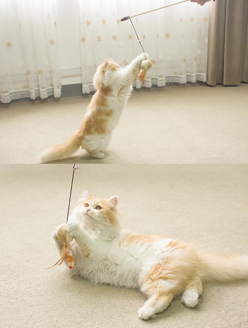 Interactive Cat Teaser Wand with Feather & Animal Toys – 40 cm
