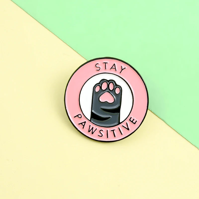 “Stay Pawsitive” Pink Cat Paw Enamel Pin