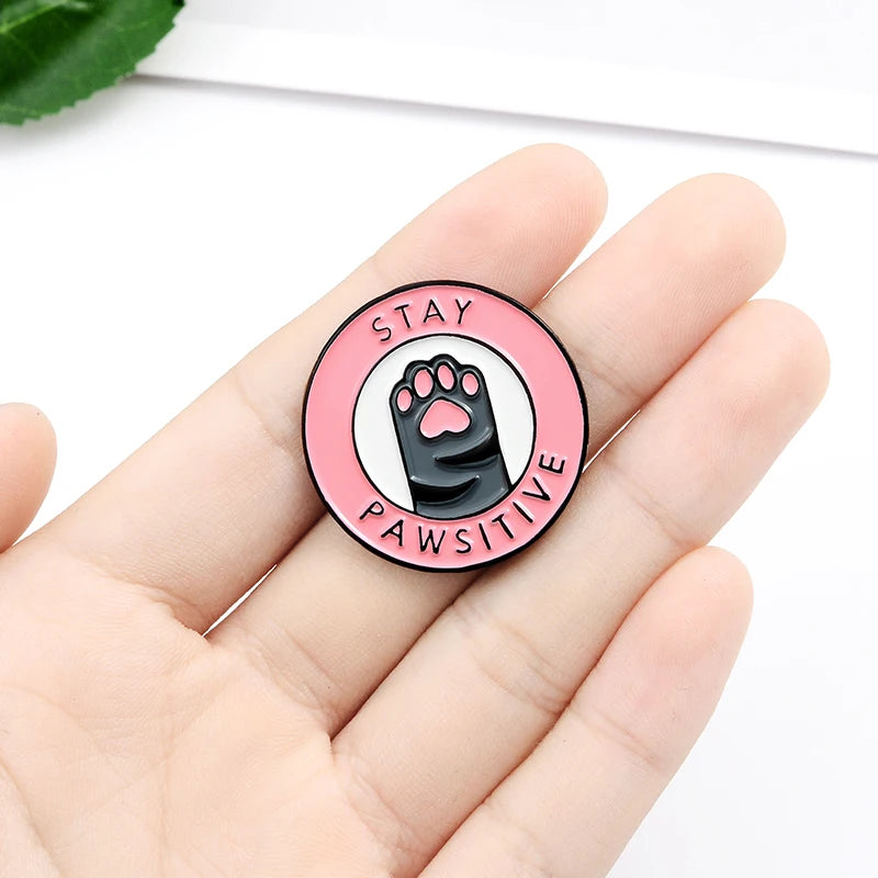 “Stay Pawsitive” Pink Cat Paw Enamel Pin