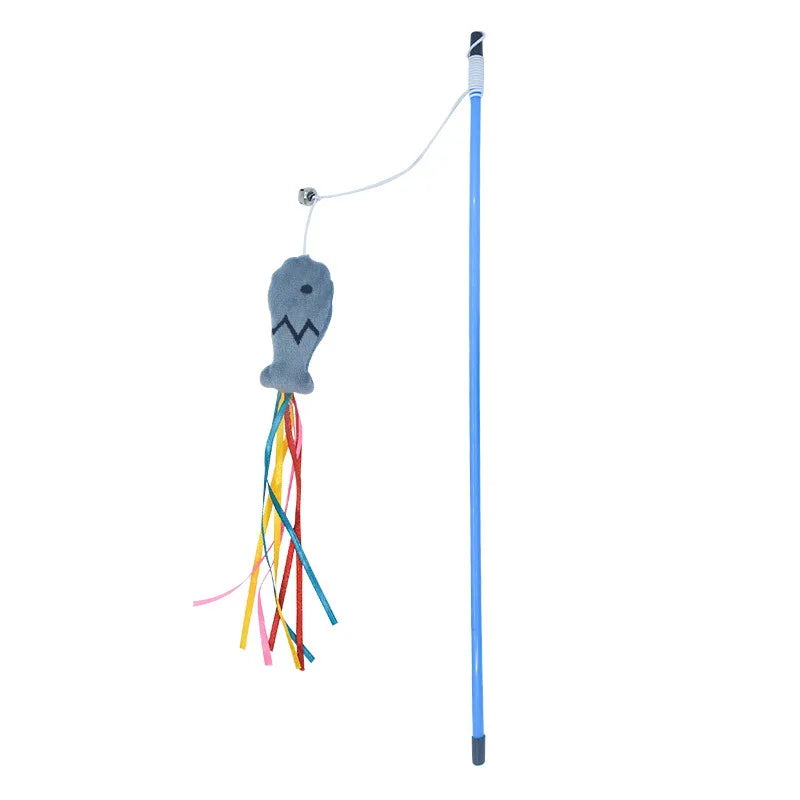 Interactive Cat Teaser Stick with Ribbon Fish & Catnip