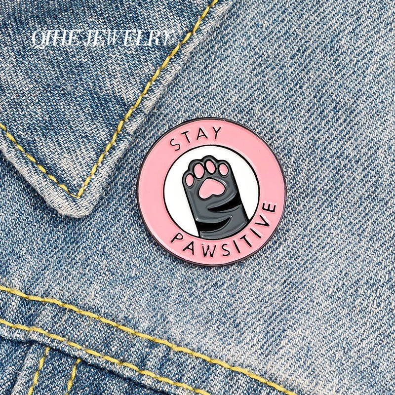 “Stay Pawsitive” Pink Cat Paw Enamel Pin