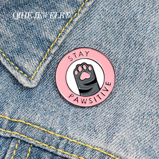 “Stay Pawsitive” Pink Cat Paw Enamel Pin