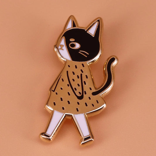 Elegant Walking Cat Enamel Lapel Pin