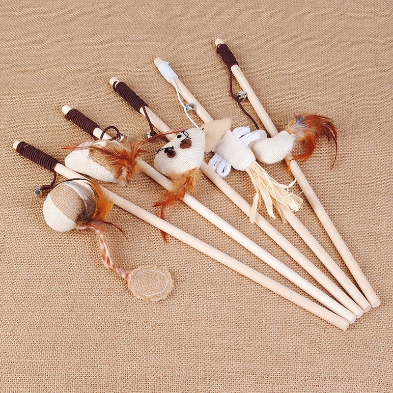 Interactive Cat Teaser Wand with Feather & Animal Toys – 40 cm
