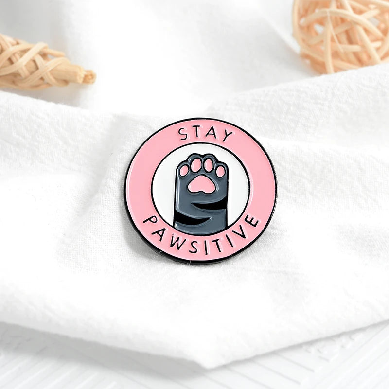 “Stay Pawsitive” Pink Cat Paw Enamel Pin