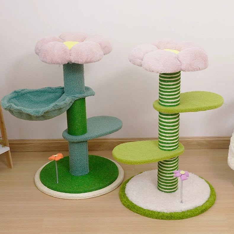 Luxury Flower-Shaped Cat Tree with Sisal Scratching Column – 2-Level Climbing Tower