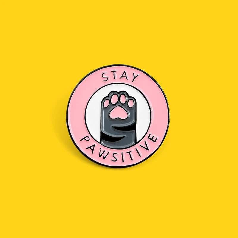 “Stay Pawsitive” Pink Cat Paw Enamel Pin