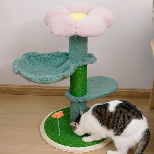 Luxury Flower-Shaped Cat Tree with Sisal Scratching Column – 2-Level Climbing Tower