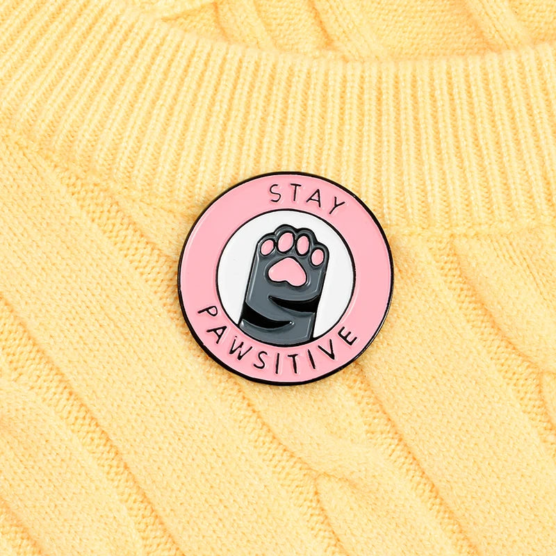 “Stay Pawsitive” Pink Cat Paw Enamel Pin