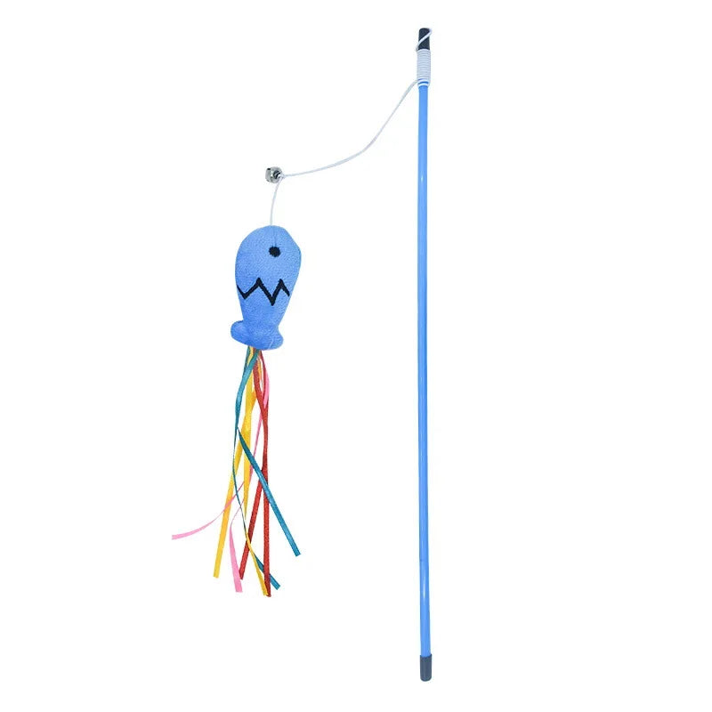 Interactive Cat Teaser Stick with Ribbon Fish & Catnip
