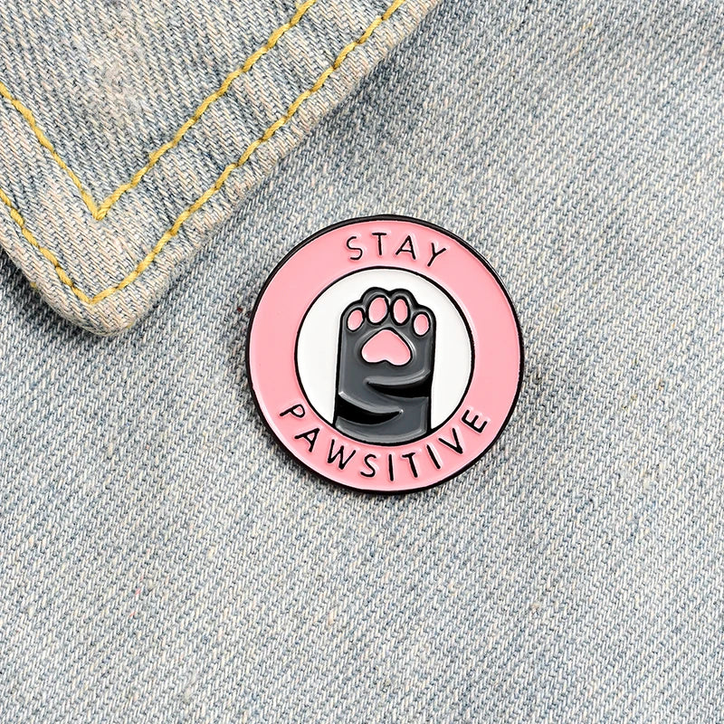 “Stay Pawsitive” Pink Cat Paw Enamel Pin