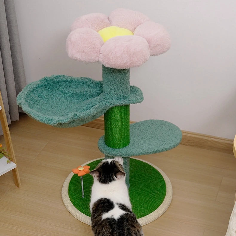 Luxury Flower-Shaped Cat Tree with Sisal Scratching Column – 2-Level Climbing Tower