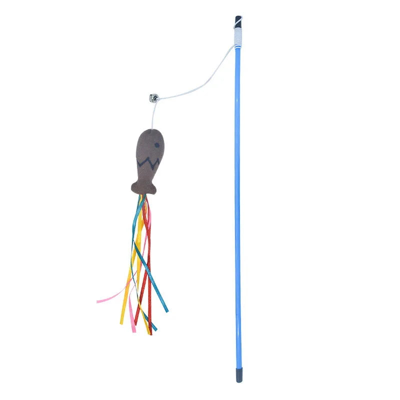 Interactive Cat Teaser Stick with Ribbon Fish & Catnip