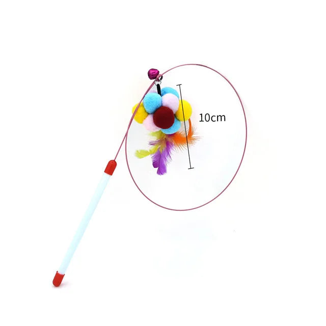Funny Interactive Cat Teasing Stick with Feather, Bell & Plush Ball