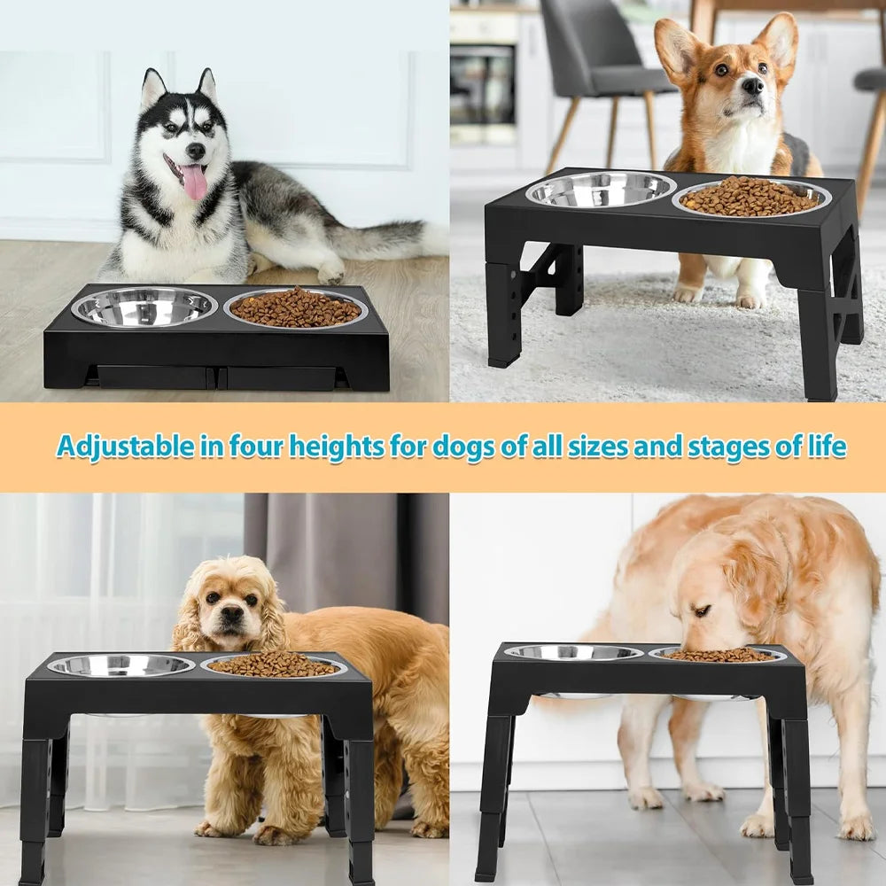 Adjustable Elevated Dog Feeder with Double Stainless Steel Bowls – Small to Large Dogs