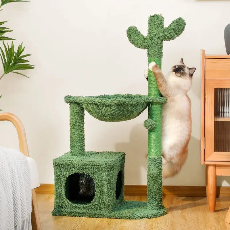 Large Indoor Cactus-Shaped Cat Tree Condo with Natural Sisal Rope