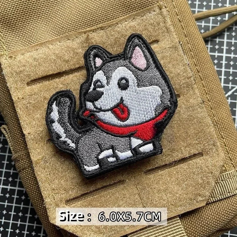 Cartoon Dog Morality Badge – Husky, Akita, Shibuya Embroidered Hook & Loop Patch for Clothing, Bags, Shoes, Hats & DIY