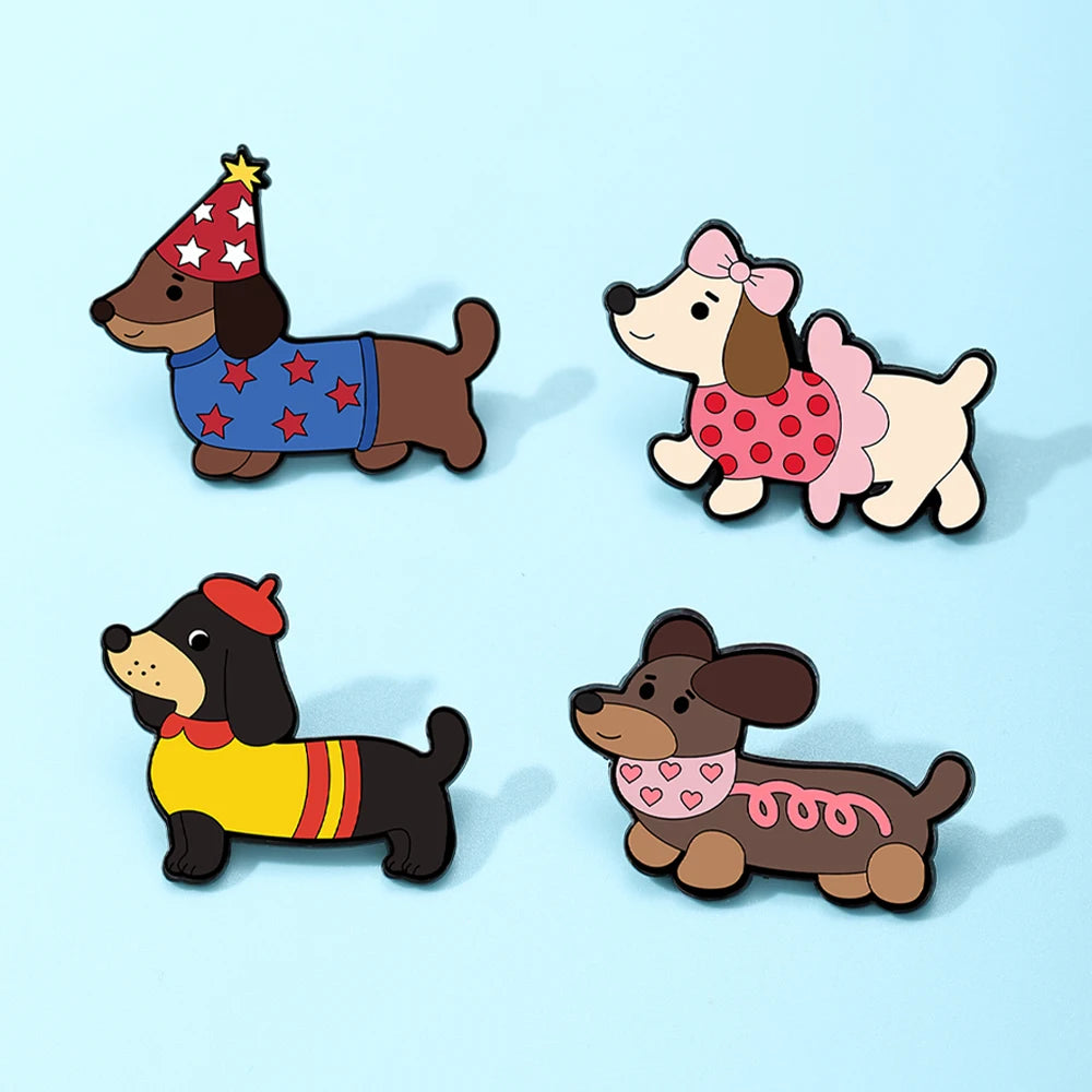 4PCS Cute Dachshund Enamel Pin Set
