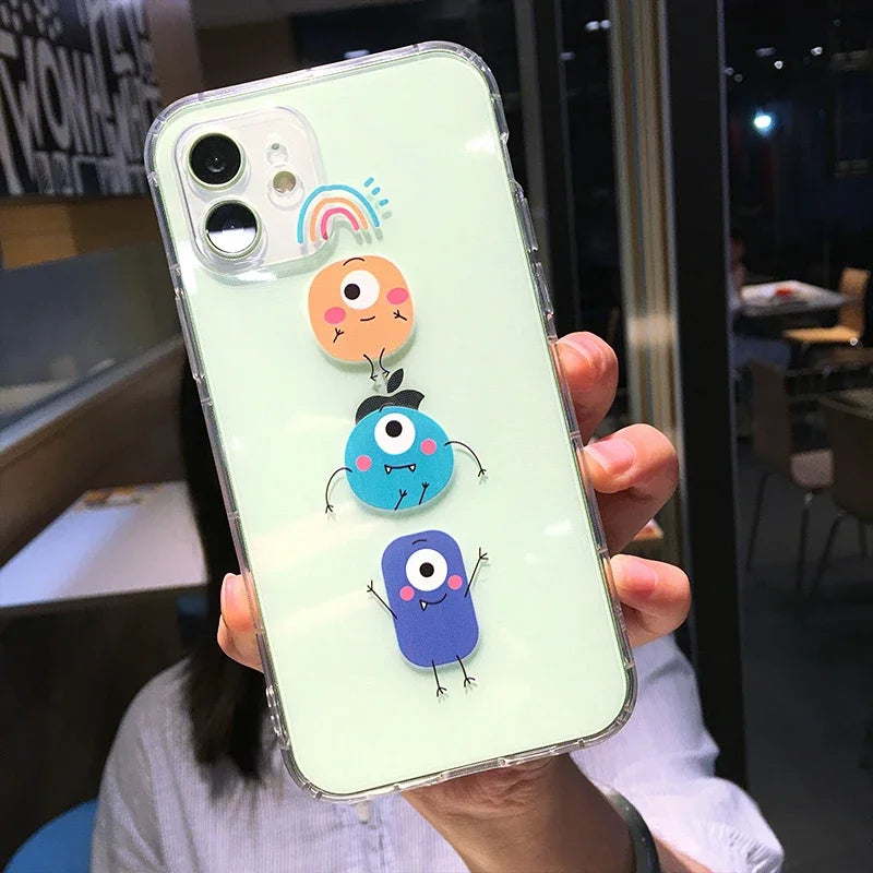 Cute Dinosaur Cartoon iPhone Case – Transparent Shockproof TPU Phone Cover