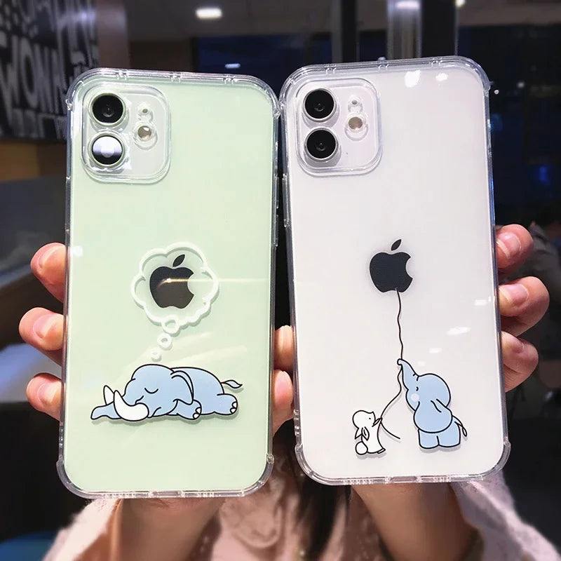 Cute Dinosaur Cartoon iPhone Case – Transparent Shockproof TPU Phone Cover