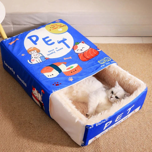 Cozy Plush Cat House Bed for Warm & Secure Sleep
