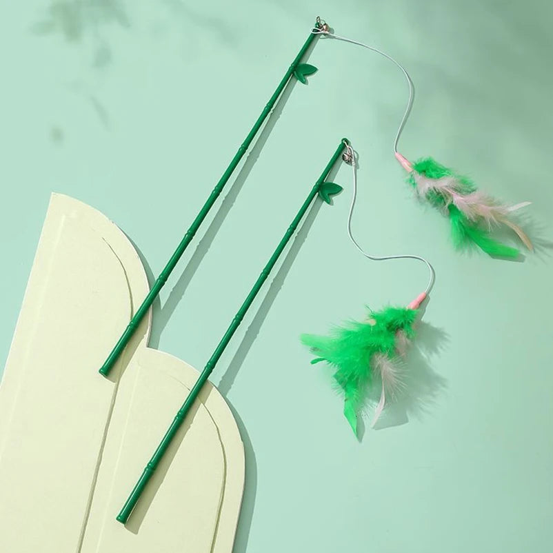 Interactive Cat Feather Wand Toy with Suction Cup & Replacement Feathers