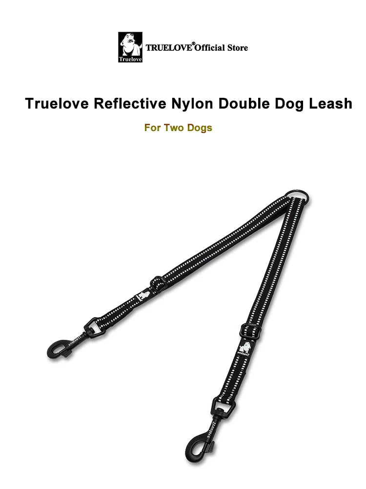 TRUELOVE Reflective Double Dog Leash TLL2371 – Adjustable No-Tangle Coupler for Two Dogs