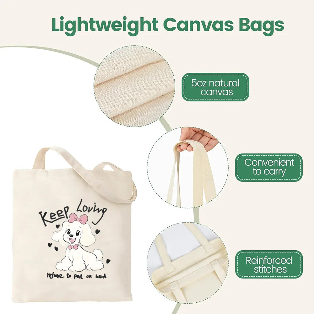 Cute Pet Dog Printed Canvas Tote Bag – Eco-Friendly Large Capacity Handbag for Shopping, Books, Laptop & Essentials